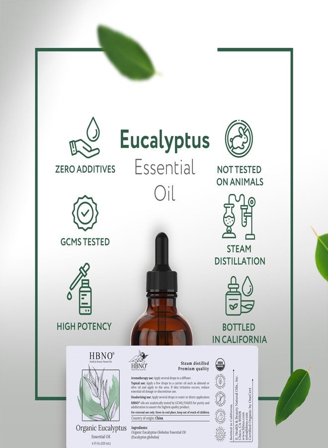 HBNO California Bottled Organic Eucalyptus Essential Oil (Globulus) - 4 fl oz (120ml) - USDA Certified Organic - Ideal for Diffuser, Hair, Face, Skin Care, Aromatherapy, Scalp & Body Massage - Image 4